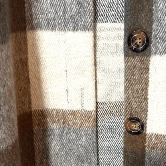 Plaid Button-Up Longline Shirt Jacket XXL Beige & Gray Casual Outerwear - Picture 2 of 6